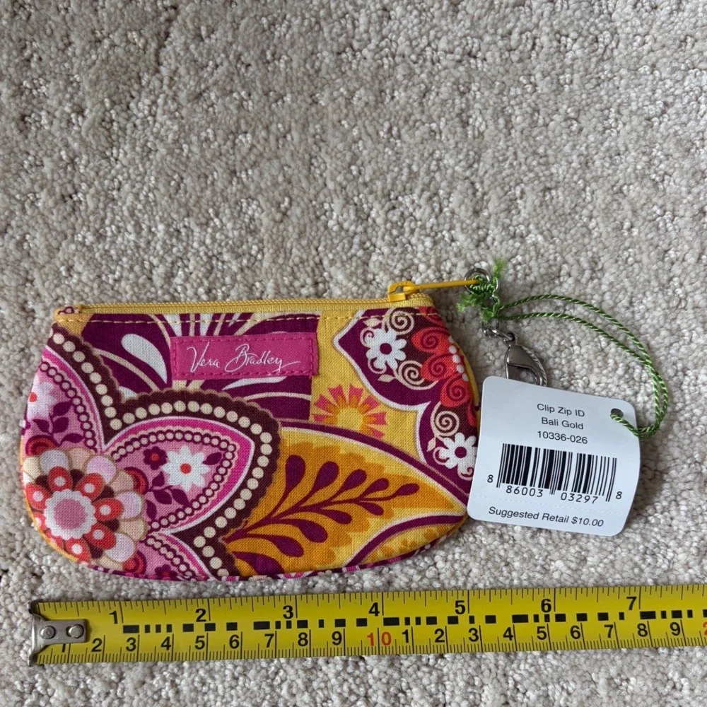 Vera Bradley Clip Zip ID Women Small Bali Gold New Paisley Boho Wallet Retired